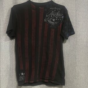Archaic Men's Black and Dark Red distressed Striped Tee